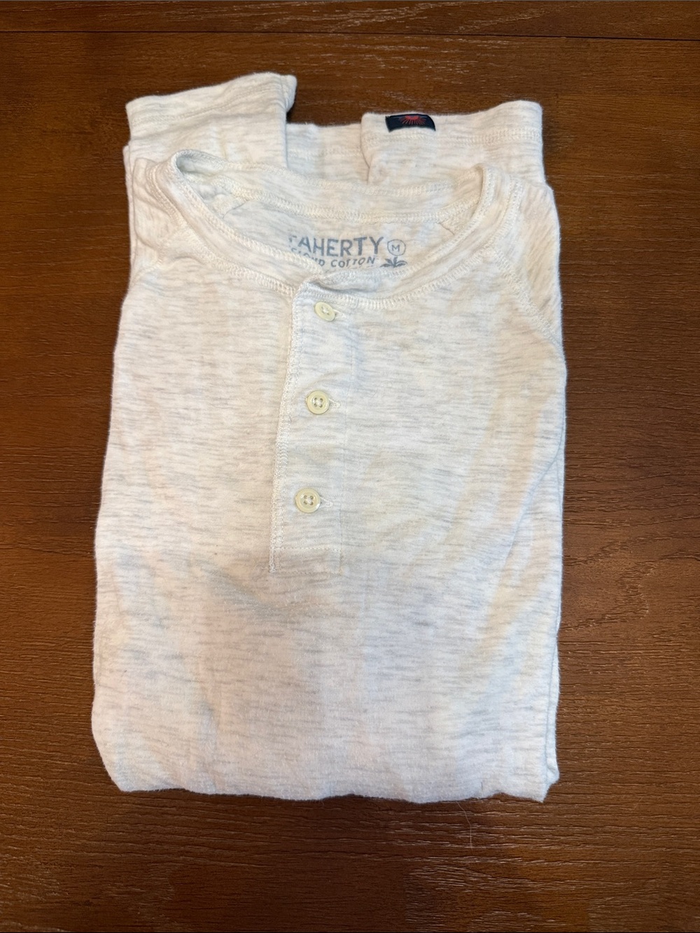Faherty Heathered White Long Sleeve Henley Tee